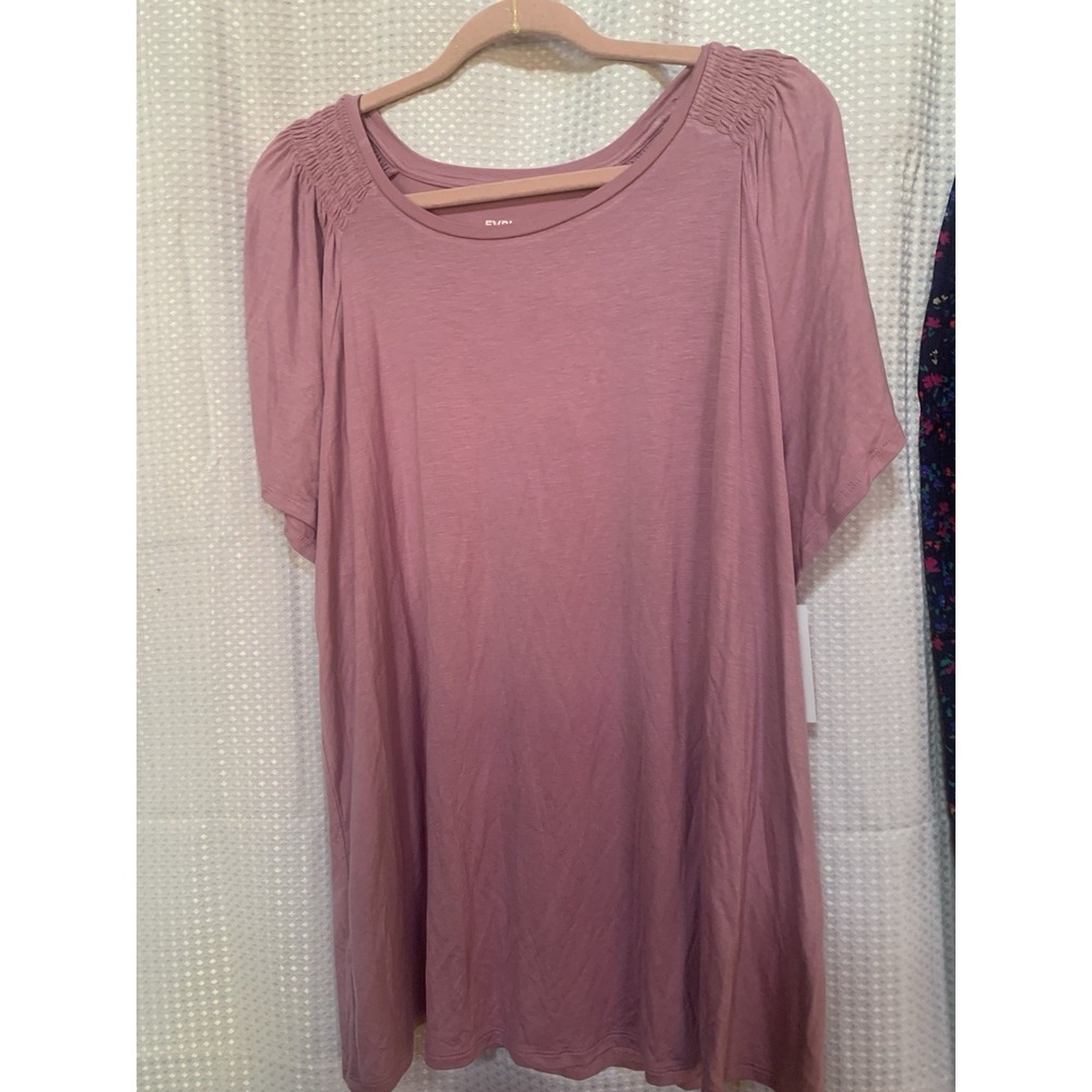 EVRI Women Short Sleeve Pink Top 2X Cottagecore Officecore Casual Summer